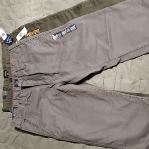 TWO Gap Khakis - Olive Slim Fit Comfort Stretch and Dark Gray Lived in Straight